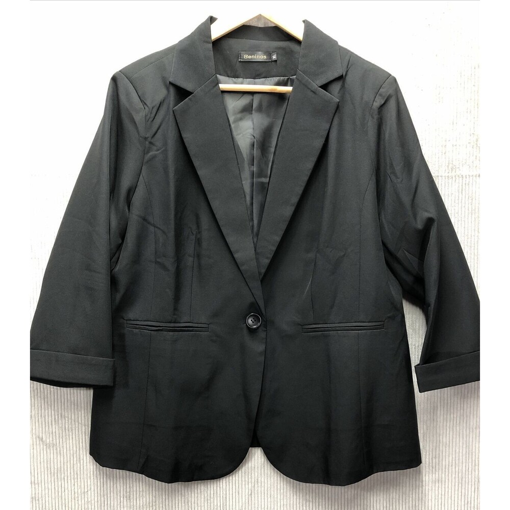 Beninos Womens Blazer Size XL Black Cropped Cuffed Sleeves Business Career